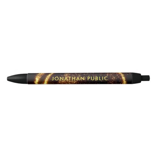Custom Template Name Text Elegant Gold Glitter Black Ink Pen