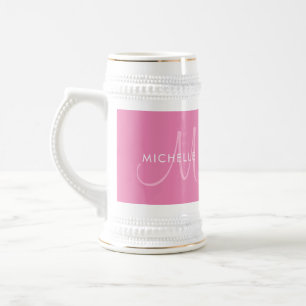 Custom Template Names Initial Monogram Pink White Beer Stein