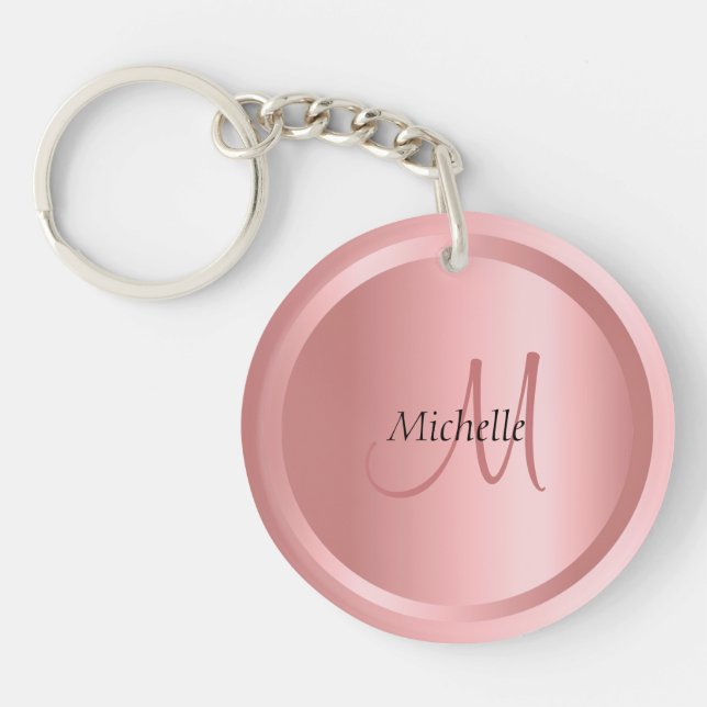 Custom Template Rose Gold Monogram Elegant Modern Keychain (Front)