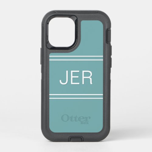 Custom Template Teal Monogrammed Initials Modern OtterBox Defender iPhone 12 Mini Case