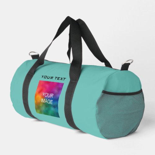 Custom Template Teal Solid Color Photo Text Small Duffle Bag