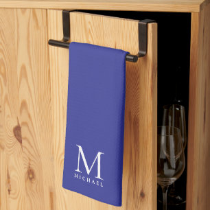 Custom Template Trendy Elegant Deep Blue Monogram Kitchen Towel