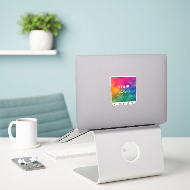 Custom Template Upload Business Logo Here Laptop Sticker (Laptop On Desk)