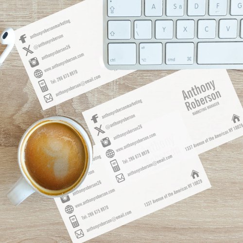 Custom template with social media symbols business card