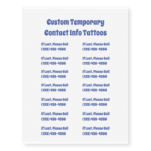 Custom Temporary Contact Info Temporary Tattoos (Front)