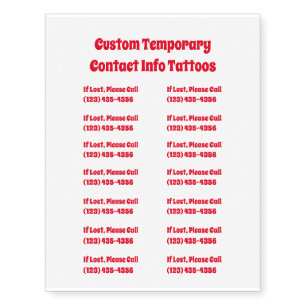 Custom Temporary Contact Info Temporary Tattoos