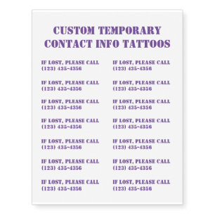 Custom Temporary Contact Info Temporary Tattoos