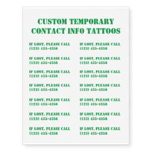 Custom Temporary Contact Info Temporary Tattoos