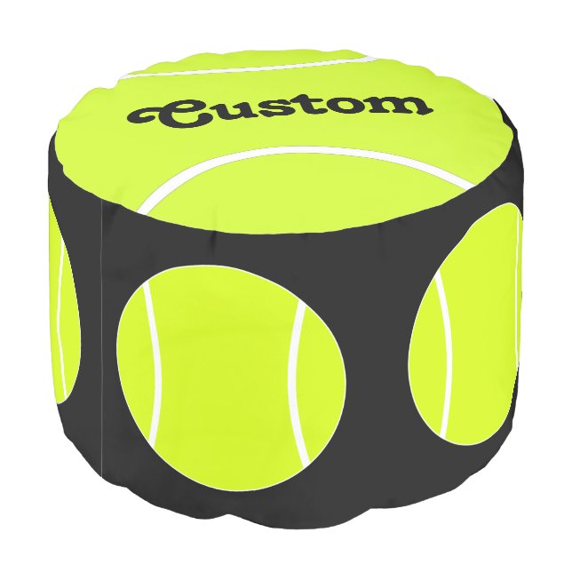 Custom Tennis Ball Player Name Round Pouf (Angled Back)