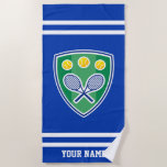 Custom tennis beach towel with crossed racket logo