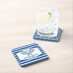 Custom Tennis Country Club Blue Striped Beverage Coaster<br><div class="desc">This classy modern country club coaster set features tennis rackets and a ball above your tennis team name and established date. Blue and white striped gifts for your tennis players and country club members.</div>