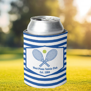 Custom Tennis Country Club Blue Striped Can Cooler