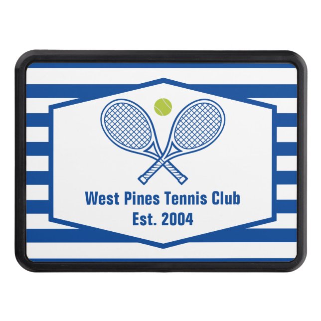 Custom Tennis Country Club Blue Striped Hitch Cover (Front)
