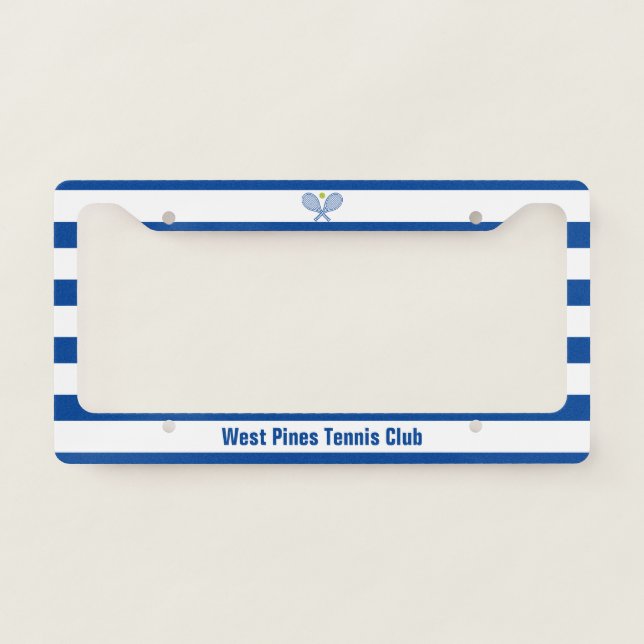 Custom Tennis Country Club Blue Striped License Plate Frame (Front)