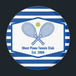 Custom Tennis Country Club Blue Striped Magnet<br><div class="desc">This classy modern country club magnet features tennis rackets and a ball above your tennis team name and established date. Blue and white striped magnets for your tennis players and country club members.</div>