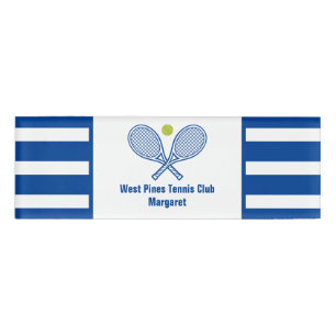 Custom Tennis Country Club Blue Striped Name Tag
