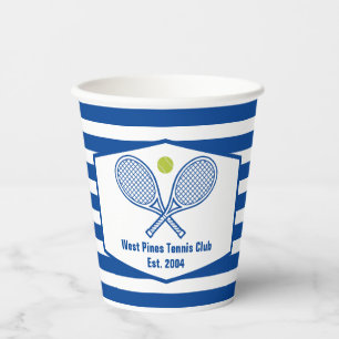 Custom Tennis Country Club Blue Striped Paper Cups