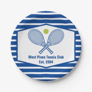 Custom Tennis Country Club Blue Striped Paper Plates