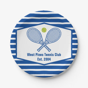 Custom Tennis Country Club Blue Striped Paper Plates