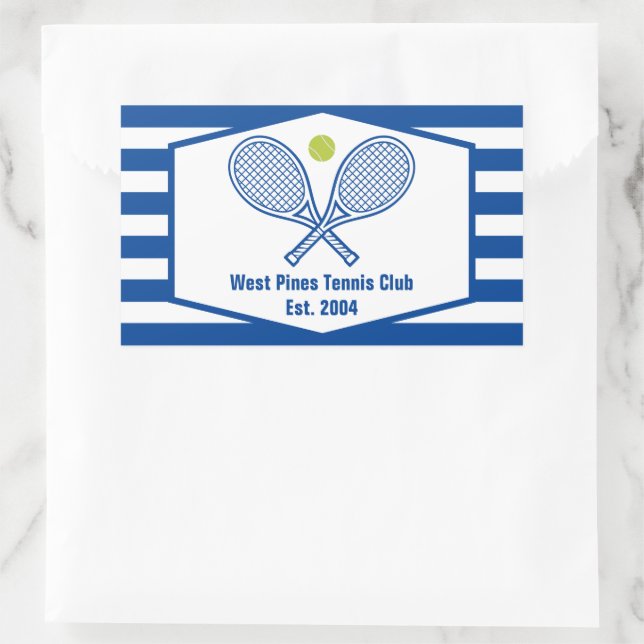 Custom Tennis Country Club Blue Striped Rectangular Sticker (Bag)
