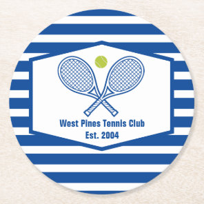 Custom Tennis Country Club Blue Striped Round Paper Coaster