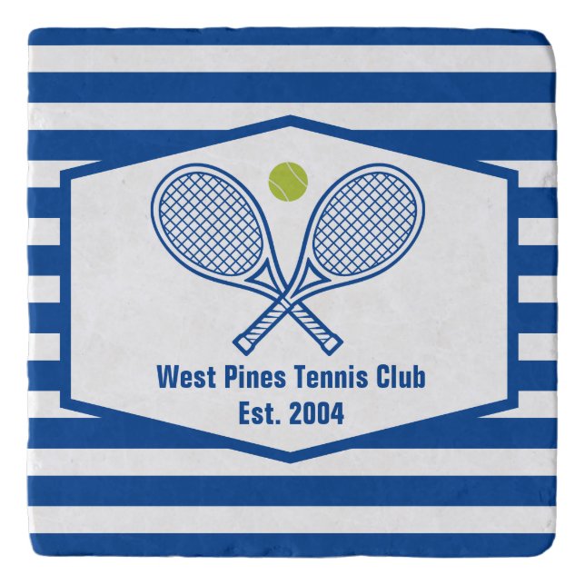 Custom Tennis Country Club Blue Striped Trivet (Front)