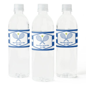 Custom Tennis Country Club Blue Striped Water Bottle Label