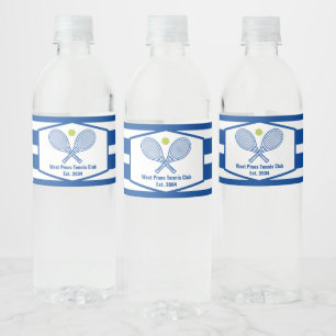 Custom Tennis Country Club Blue Striped Water Bottle Label