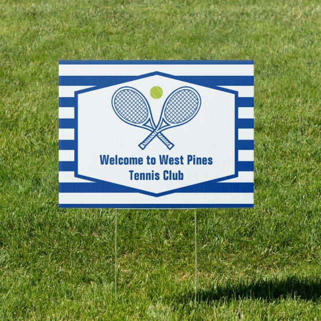 Custom Tennis Country Club Blue Striped Yard Sign (Insitu)