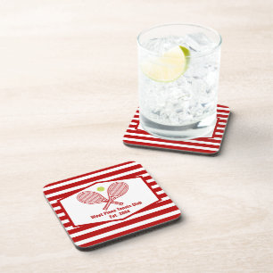 Custom Tennis Country Club Red Striped Beverage Coaster