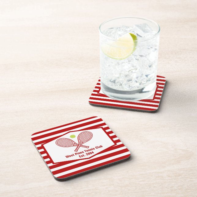 Custom Tennis Country Club Red Striped Beverage Coaster (Right Side)