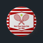 Custom Tennis Country Club Red Striped Button<br><div class="desc">This classy modern country club button features tennis rackets and a ball above your tennis team name and established date. Red and white striped can coolers for your tennis players and country club members.</div>