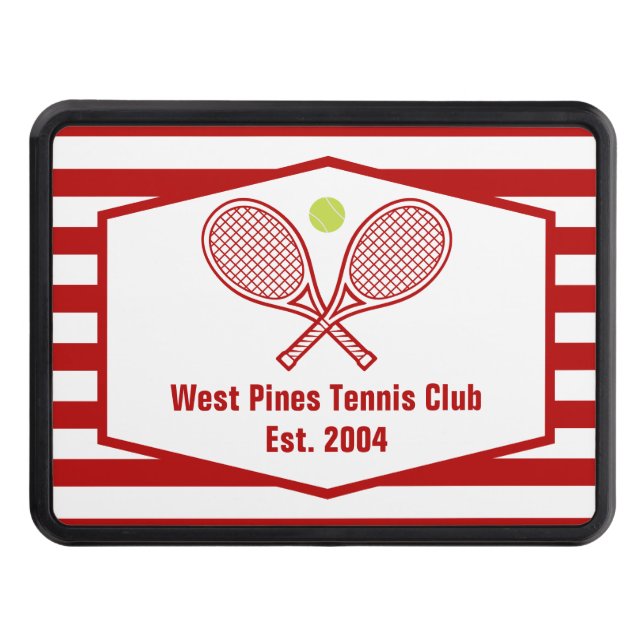 Custom Tennis Country Club Red Striped Hitch Cover (Front)