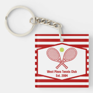 Custom Tennis Country Club Red Striped Keychain