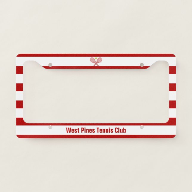 Custom Tennis Country Club Red Striped License Plate Frame (Front)