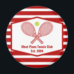 Custom Tennis Country Club Red Striped Magnet<br><div class="desc">This classy modern country club magnet features tennis rackets and a ball above your tennis team name and established date. Red and white striped magnets for your tennis players and country club members.</div>