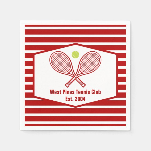 Custom Tennis Country Club Red Striped Napkins (Front)