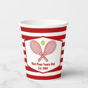 Custom Tennis Country Club Red Striped Paper Cups