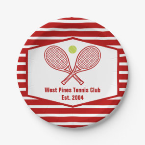 Custom Tennis Country Club Red Striped Paper Plates