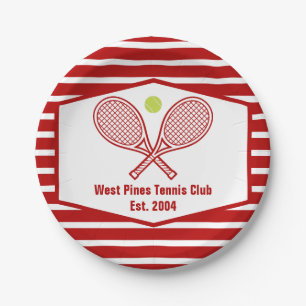 Custom Tennis Country Club Red Striped Paper Plates