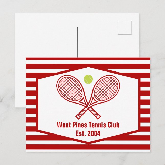 Custom Tennis Country Club Red Striped Postcard (Front/Back)