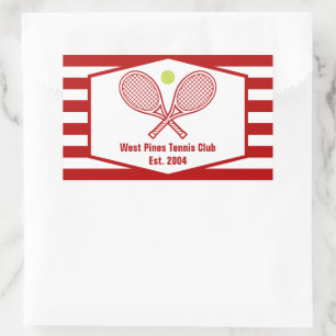 Custom Tennis Country Club Red Striped Rectangular Sticker