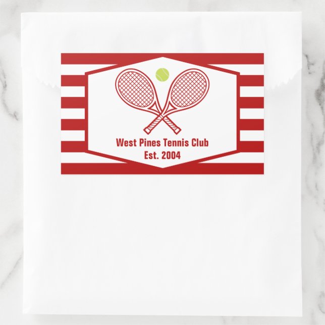 Custom Tennis Country Club Red Striped Rectangular Sticker (Bag)