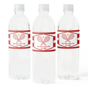 Custom Tennis Country Club Red Striped Water Bottle Label