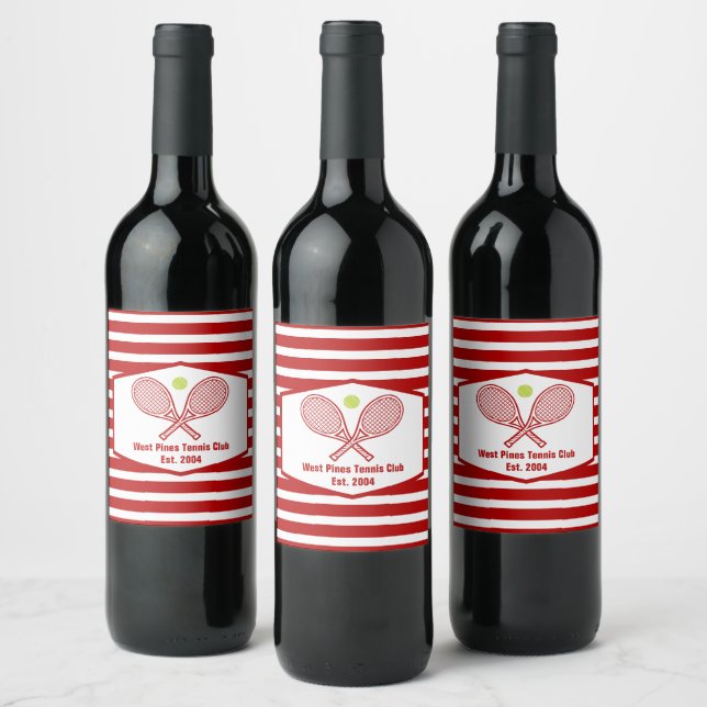Custom Tennis Country Club Red Striped Wine Label (Bottles)