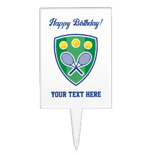 Custom tennis logo Happy Birthday cake topper