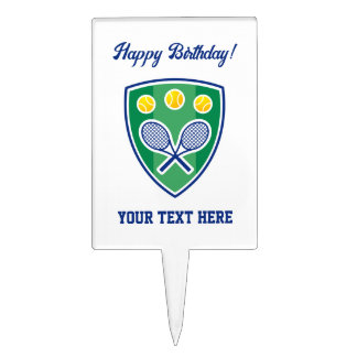 Custom tennis logo Happy Birthday cake topper