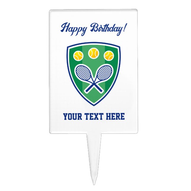 Custom tennis logo Happy Birthday cake topper (Front)