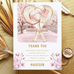 Custom Tennis Luxury Girl Birthday Thank You Card