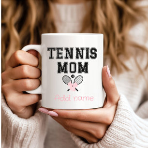 Custom Tennis Mom with Pink Bow & Rackets Coffee Mug